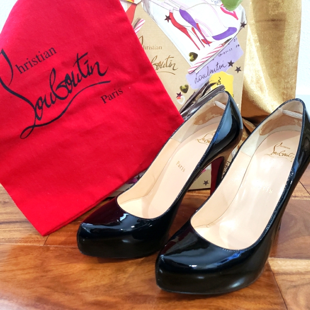 Authentic Christian Louboutin Rolando 120 Patent Black 37.5
